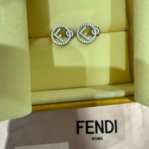 Fendi Silver Crystal Pavé Earrings - Picture 1 of 5